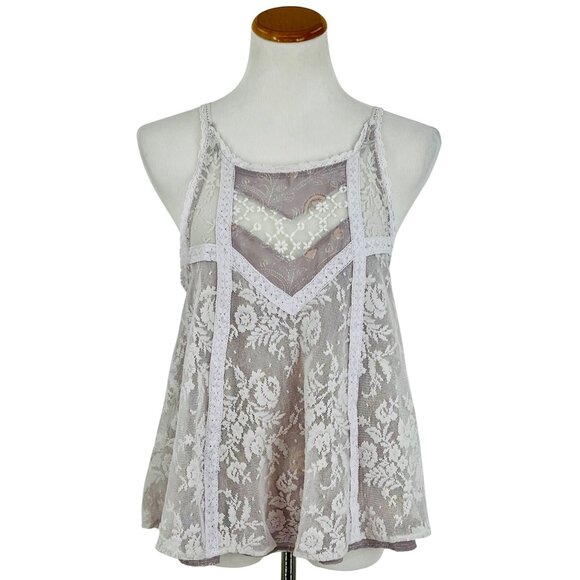 Free People Layered Floral Paisley Lace Lavender Tie Sides Relaxed Top Fairycore - Picture 12 of 16